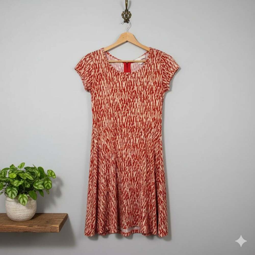 Michael Kors Dress Womens XS Orange & White Patterned Cap Sleeve